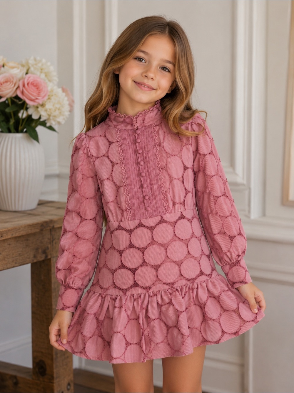 Bardot Junior Talina Lace Dress Girls Size 6 Pink Long Sleeve Party Special